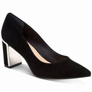 NWOB Alfani Black Suede Block Heeled Pumps with Metal Accent Heel, 8.5